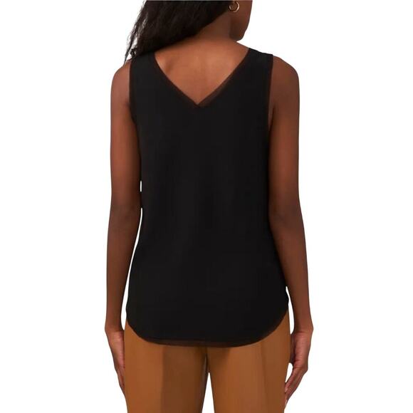 Halogen Raw Edge Black V Neck Sleeveless Top - Picture 2 of 8